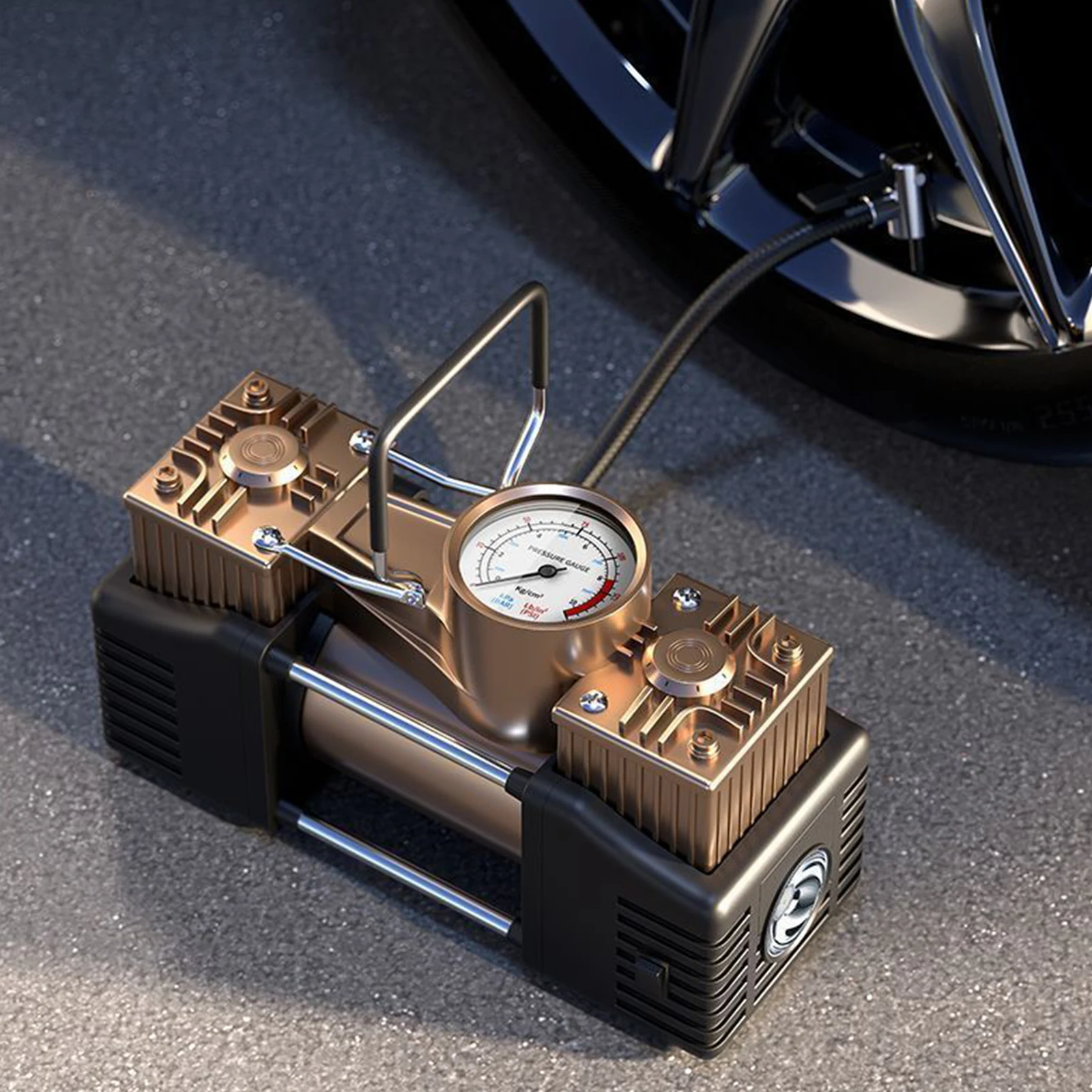 

Портативный автомобильный насос DC 12V с двумя цилиндрами и LED-подсветкой, 150 PSI, для мотоциклов, велосипедов, внедорожников и мячей