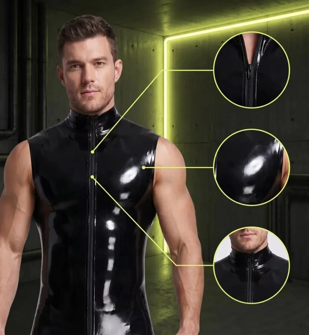 

Mens Plus-Size Shiny Jumpsuit Faux PU Leather Bodysuit Zentai PVC Catsuit Sexy Rompers Body-Shaping Stage Leotard Cosplay Tights