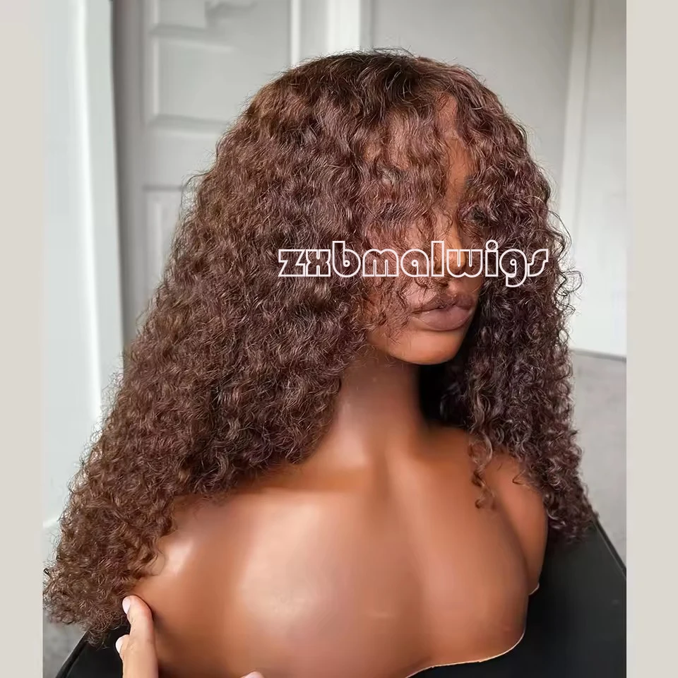 

ZXBMALWIGS синтетические волосы 13x4 парик фронта шнурка коричневые Кайти вьющиеся парики бесклеевые термостойкие волокна парик шнурка косплей волокно