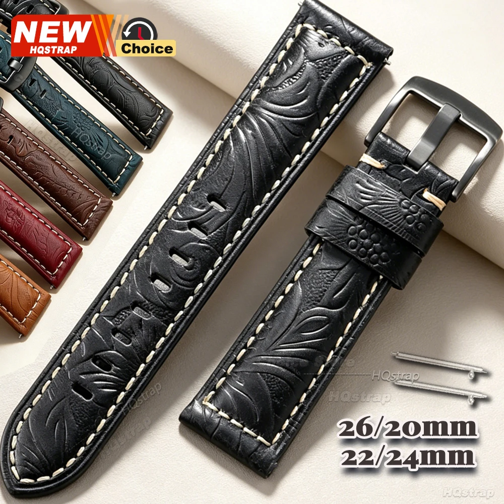 Bracelet de montre en cuir huilé 20mm 22mm 24mm 26mm pour Seiko, Rolex, Omega – Attache rapide