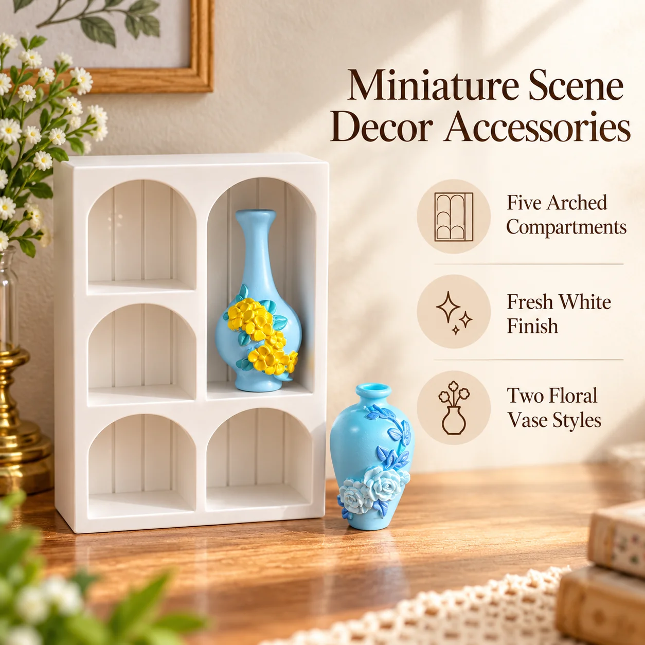 2 pce Miniature vertical pattern display cabinet, three-dimensional flowers, suitable for dollhouse living room, bedroom,etc.
