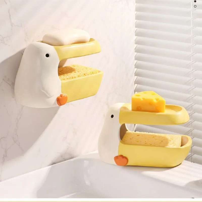 

Double Layer Cute Creative Soap Storage Box Household Drainage Cartoon Ceramic Bathroom Soap Box Storage Rack Soap Dish ZG800