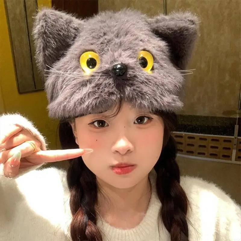 Gorro invierno felpa con orejas dobles, tela duradera y fácil limpiar, para amantes las mascotas y aire