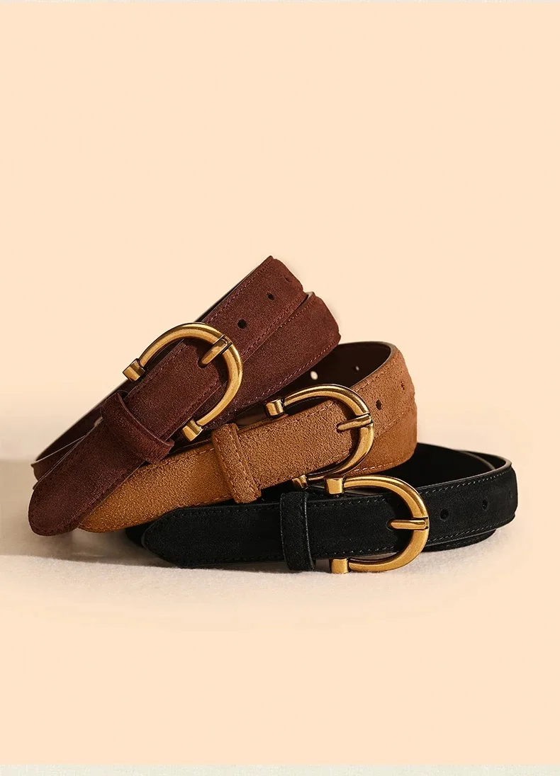 Women\'s Leather Belt with Logo Buckle for Jeans & Trousers West Leathers [2 Pack Women main image 4
