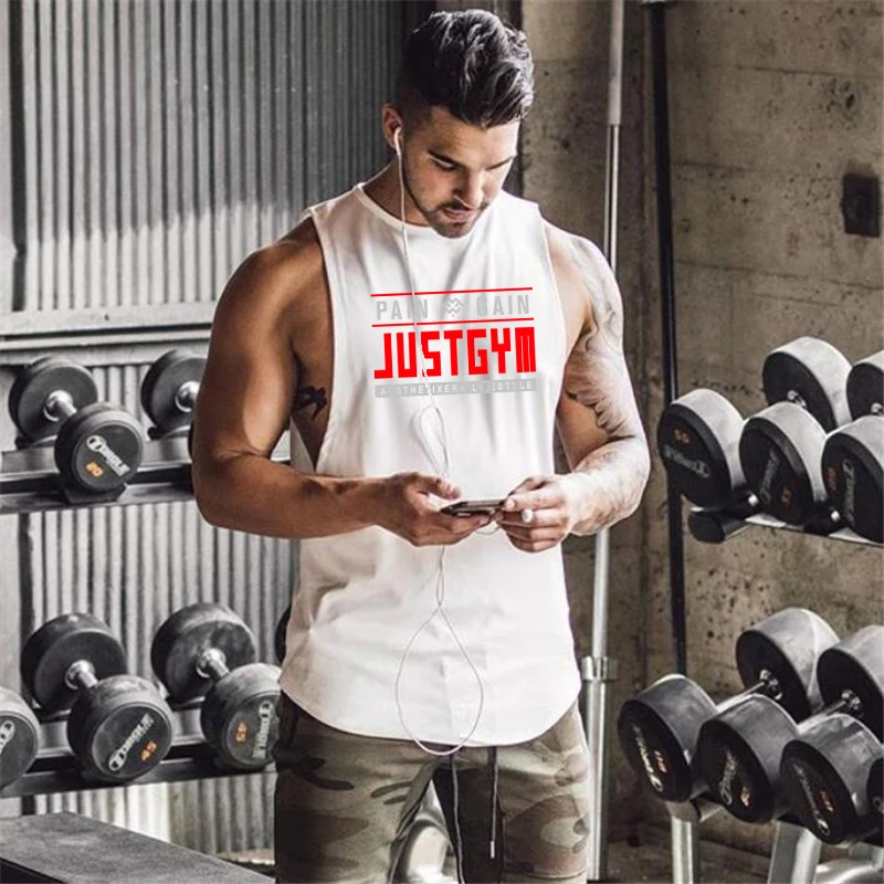 Gym Sport Loose Tank Tops Summer Cotton Running Singlets Mens Fitness Muscle Sleeveless T-shirts Bodybuilding Stringer Clothing