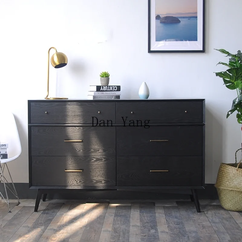 YJ retro storage storage solid wood grain oak black chest of drawers modern simple five or six chest of drawers