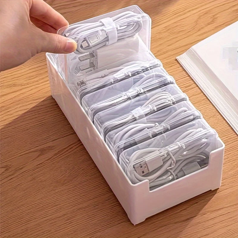 1 Set Clear Cable Management Box-Sleek&Efficient Cord Organizer with 7 Compartments-Perfect Container Power Strips USB Chargers