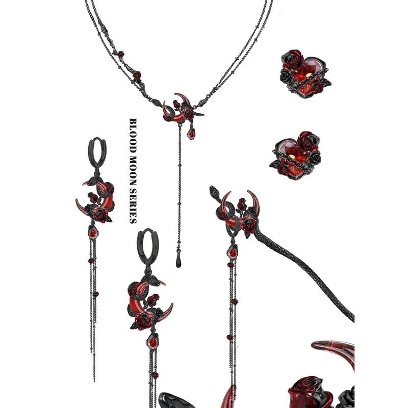 MASW التصميم الأصلي 2025 الاتجاه سلسلة كول الأسود الأفعى الأحمر القمر قلادة للنساء فتاة هدية مجوهرات الأزياء والاكسسوارات jd;2