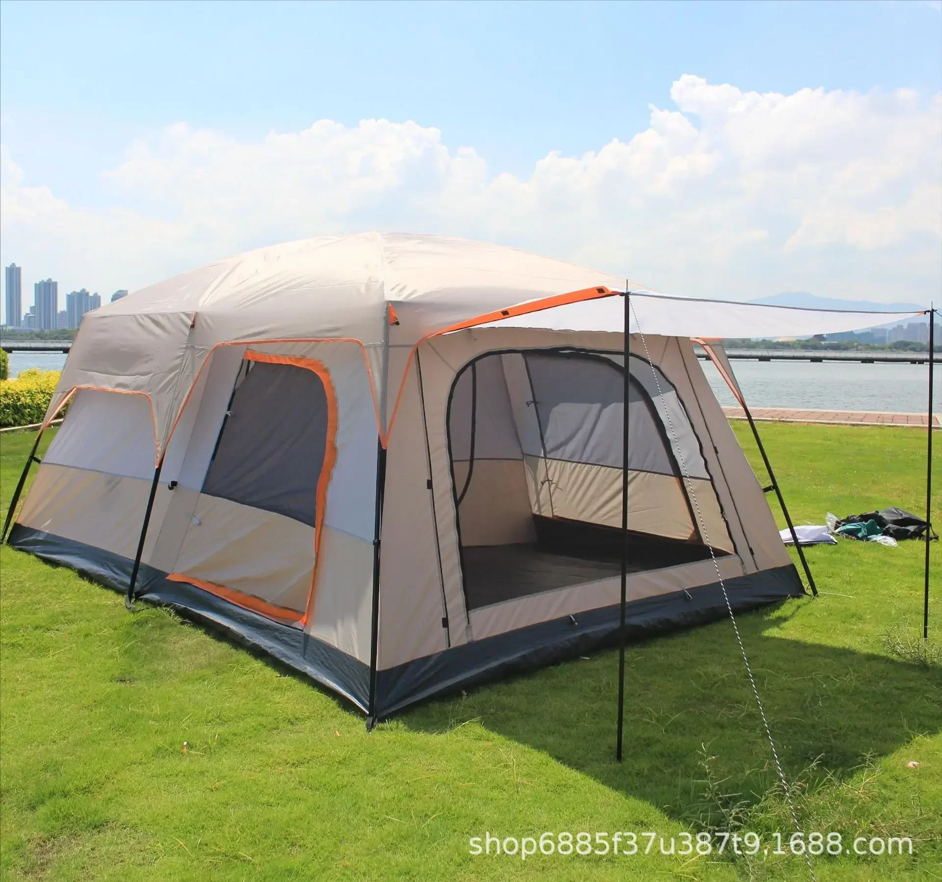 2 Bedroom 1 Hall Camping Tent 5-8 Person Double Layers Oversize Thickened Rainproof Tent Outdoor Family Camp Tour Equipment