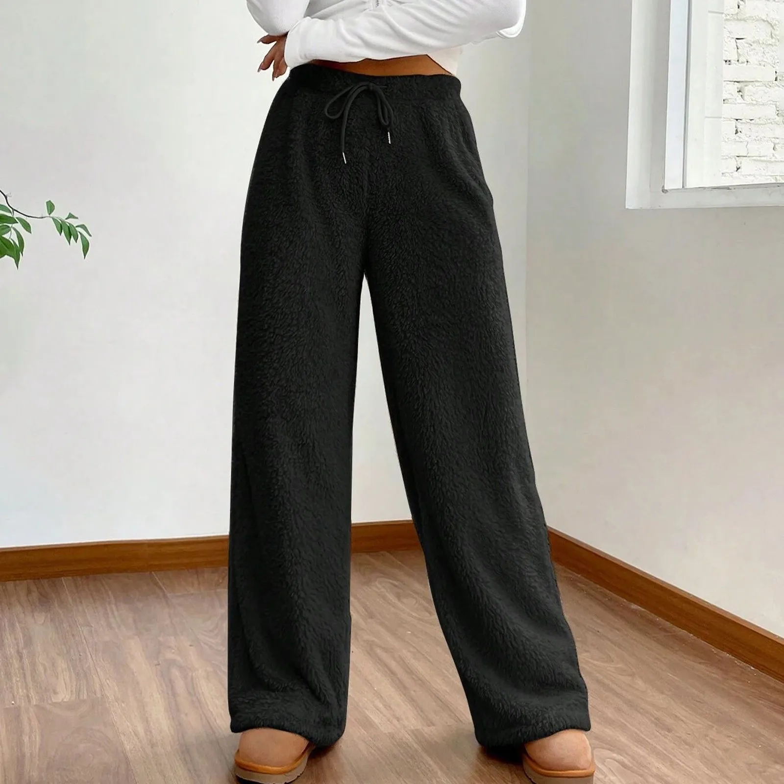 

Pajamas Pants For Women Warm Winter Solid Color Sleepwear Pyjamas Plush Pants Women Nightwear Fashionable Home Wear Trousers