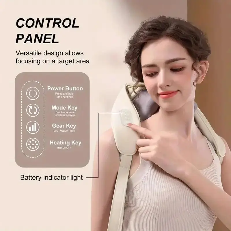 Massage Shawls Neck and Shoulder Massager with low Heat Back Shoulder Massager Area Coverage Bionic kneading Wireless