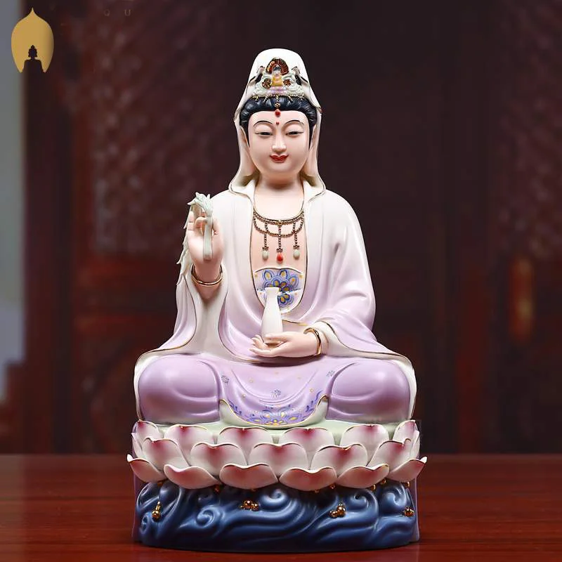 HOME SHOP temple high grade A Buddha Guanyin statue Avalokiteshvara Buddha Color Ceramic statue bless safe health good luck