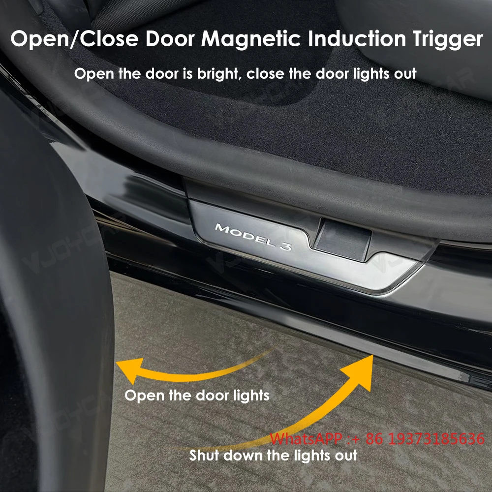 For Tesla Model 3 Highland 2024 Wireless Magnetic LED Light Foot Side Door Sill Illuminated Step Scuff Plat Trim