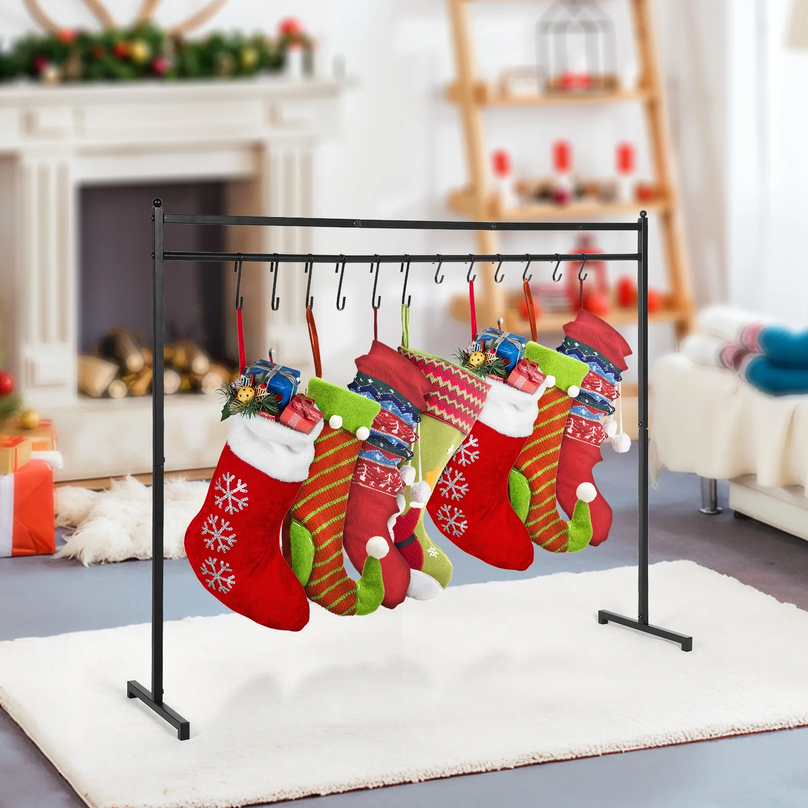 حامل تخزين عيد الميلاد مع 12 خطافًا معدنيًا لديكور العطلة شماعات تخزين معدنية على الأرض لغرفة المعيشة على الأرضية المنزلية #1