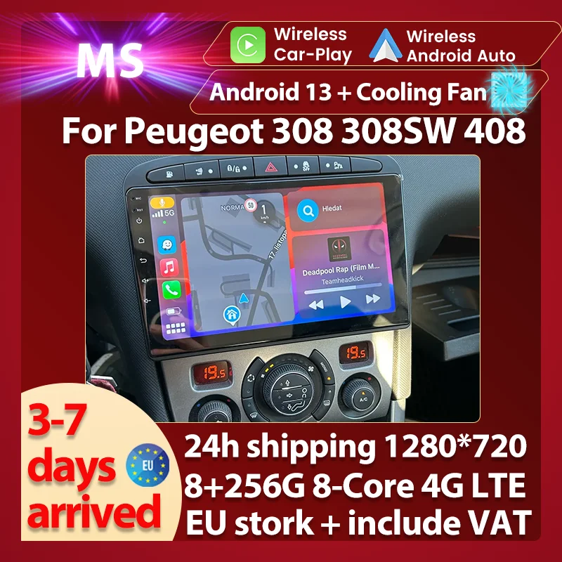 EU Duty Free Shop Android System for Peugeot 308 308SW 408 2012-2020 Car Radio Multimedia Player 8+256G WIFI QLED GPS Navigation