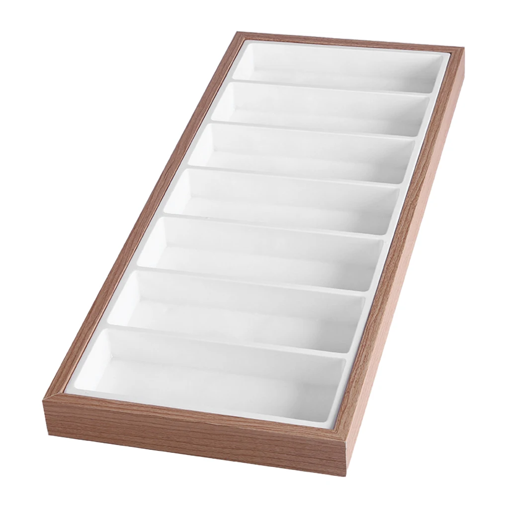 7 Grids Glasses Display Tray Sunglasses Necklace Wood Organizer Large Capacity Box for Sales Counter Showcase Organization