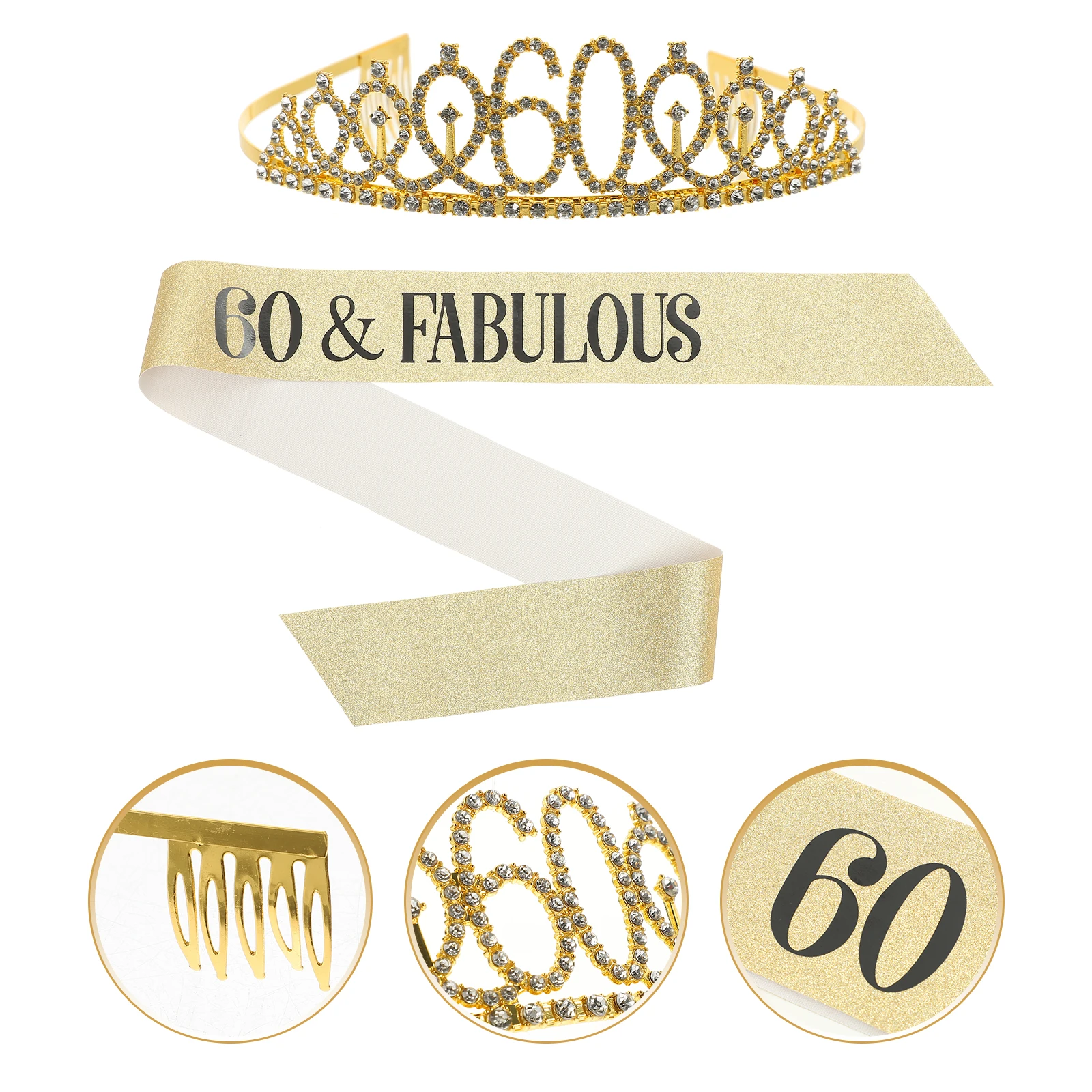 

Birthday Crown Decoration Set 60th Gift Female Sash Tiara Party Adornments Decorations Women Reusable Practical