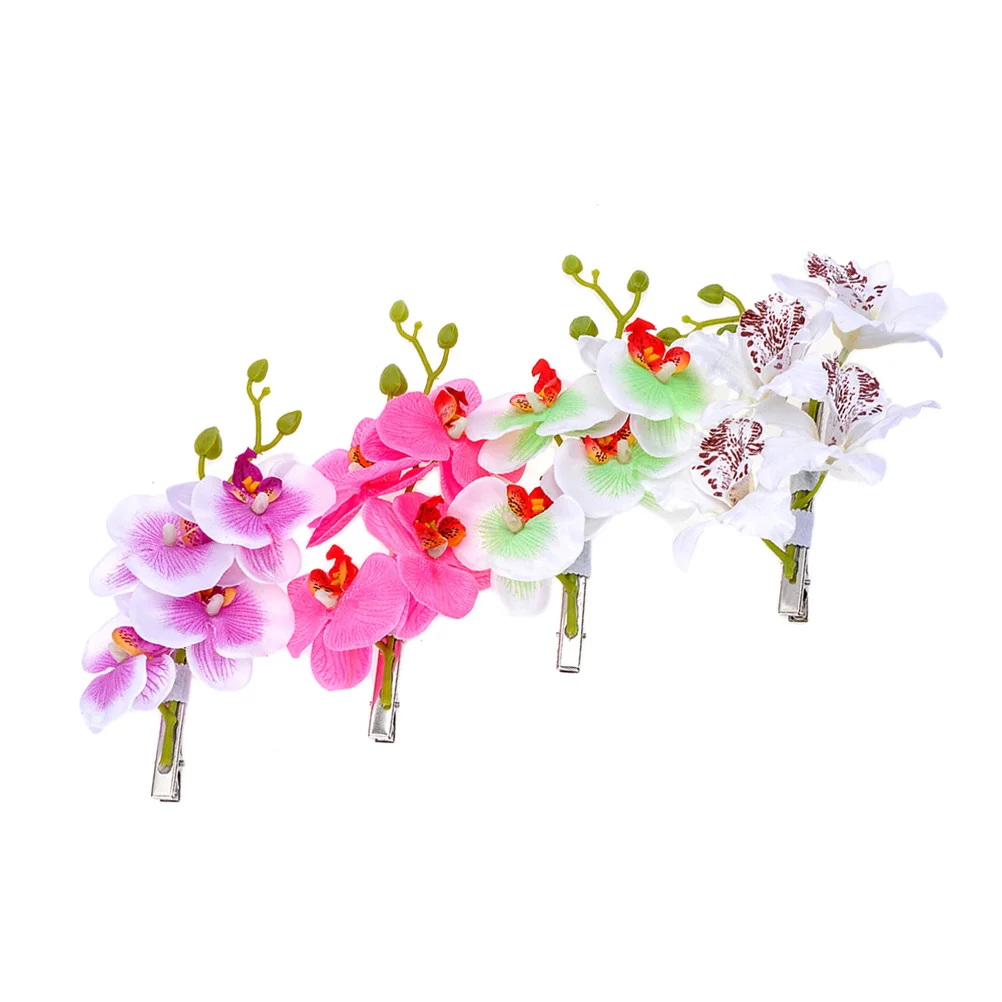 

4Pcs Artificial Orchid Flower Hair Clips Phalaenopsis Hairpins Realistic Decoration for Girls Women Wedding Travel Festival