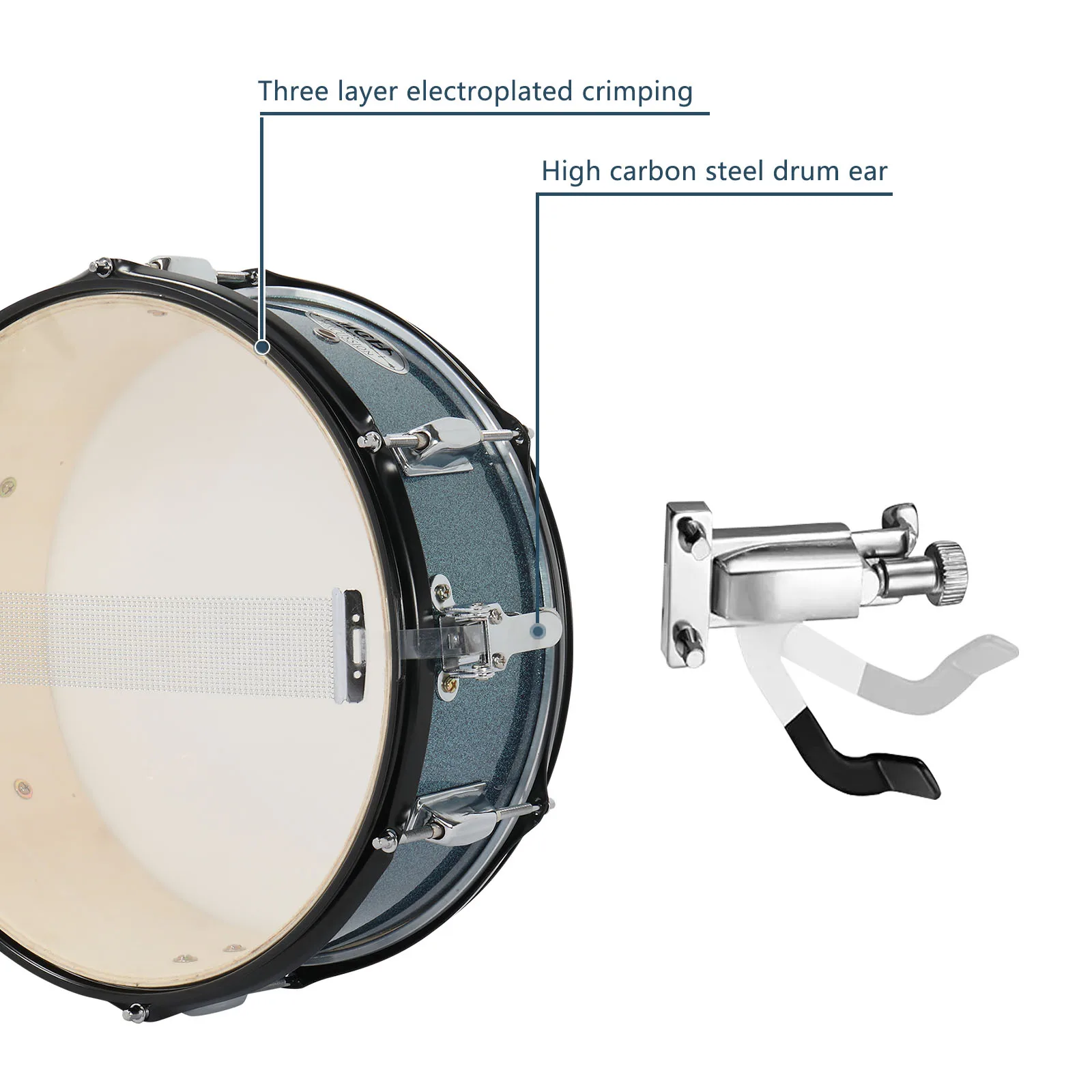 Full Size Adult Drum Set 5-Piece Black with Bass Drum, two Tom Drum, Snare Drum, Floor Tom, 16" Ride Cymbal, 14" Hi-hat Cymbals