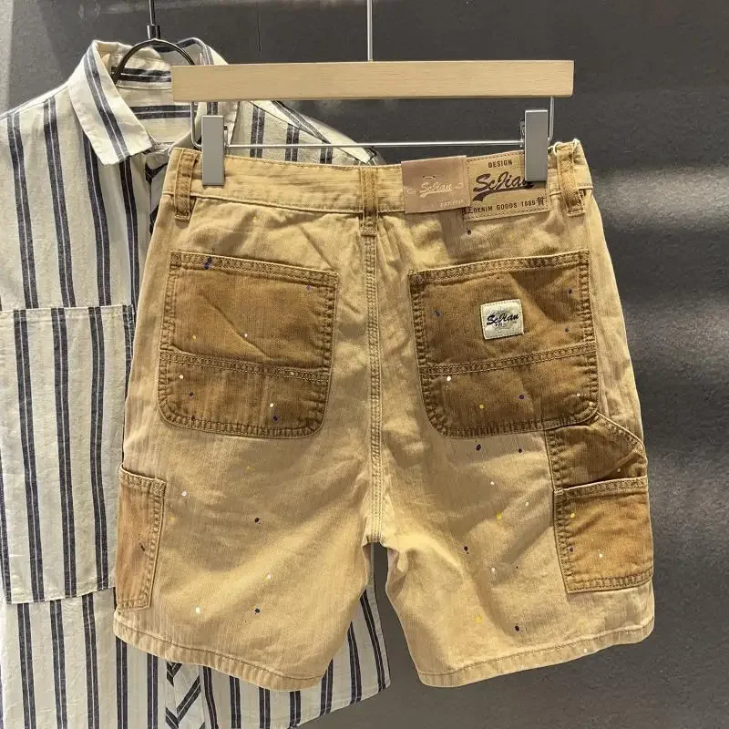 

Baggy Male Denim Shorts with Pockets Men's Short Jeans Pants Wide Straight Loose Stretch Trend 2025 Jorts Buttons Blue Cowboy Xl