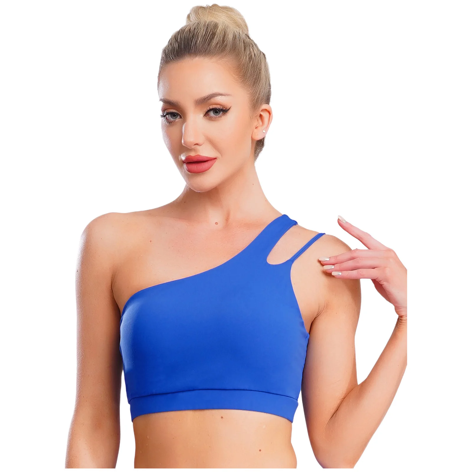 

Women One Shoulder Asymmetrical Sports Bra Vests Tops Removable Padded Cup Crop Top Workout Running Yoga Pilates Sports Vest