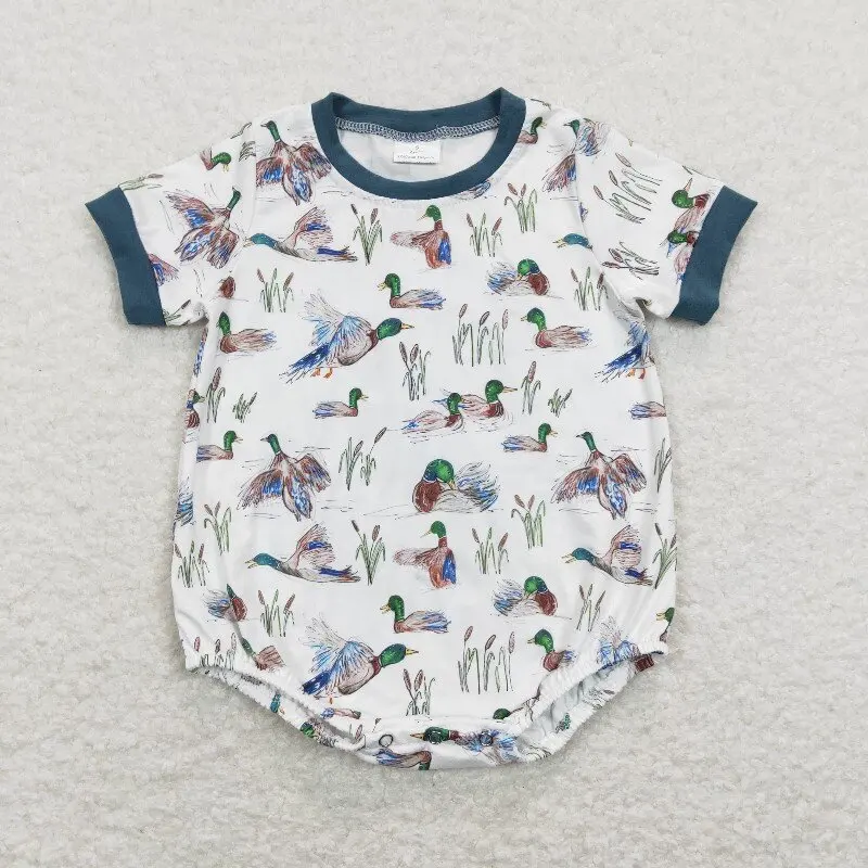 X12.20 SR0894 Western style baby boy rompers wholesale duck blue and white short-sleeved romper