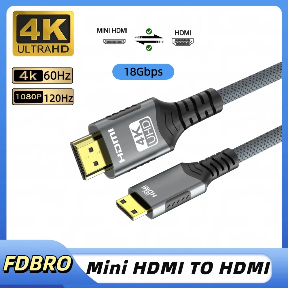 4k Mini HDMI zu HDMI Kabel HD 4K@60Hz 2K@120Hz High-Speed Geflochtene HDMI-kompatibel Kabel Bidirektionale 2,0 Kabel Für HDTV Tablet