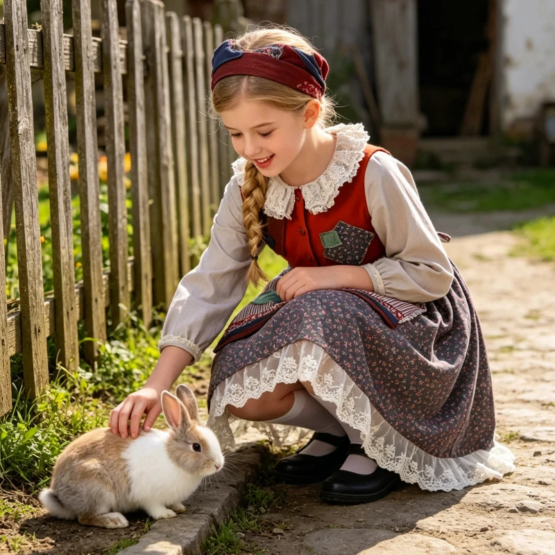 

Mädchen Countryside Skirt Vintage Farm Theme School Party Cosplay Costume Medieval Colonial Peasant Stage Performance Outfit
