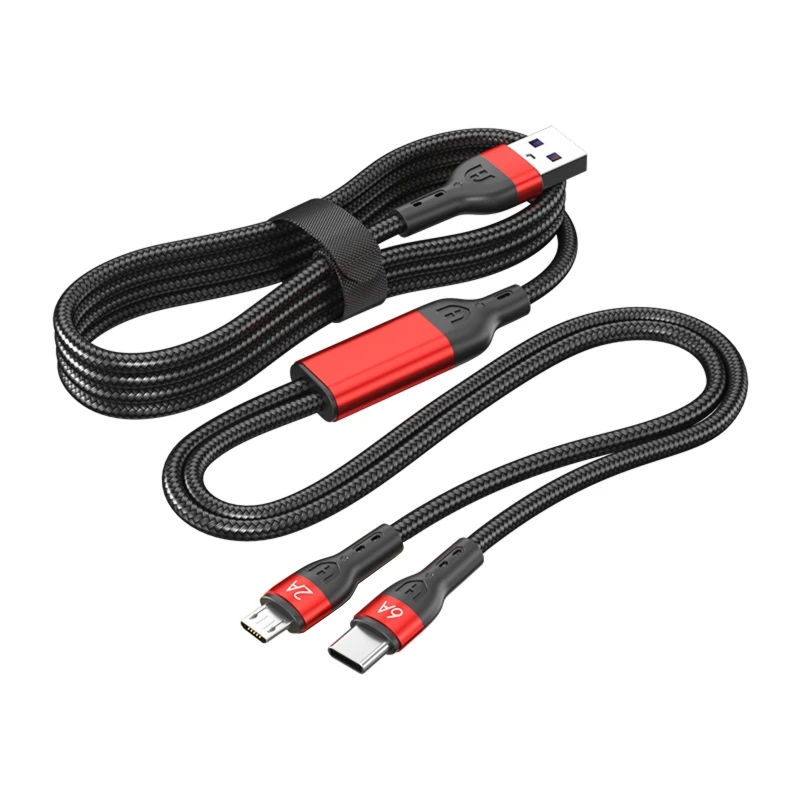 

Зарядный кабель USB Type-C + Micro USB, в нейлоновой оплетке, 66 Вт, 150 см