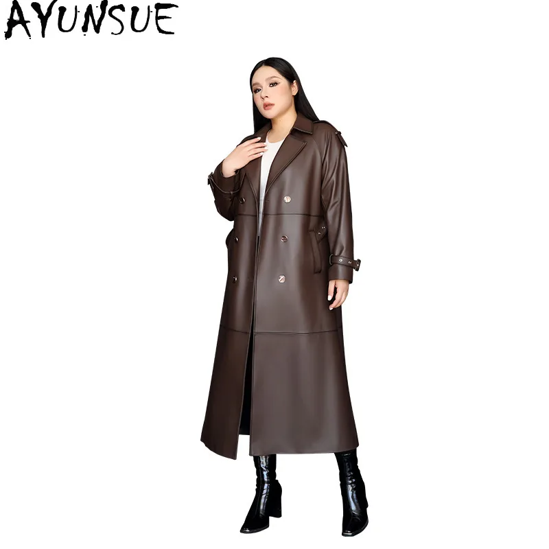 AYUNSUE véritable peau de mouton veste en cuir véritable pour femme longue Trench Coat femmes vestes de moto vêtements d'automne salotto Galegaха Жха Ж Dön Dönalıalı