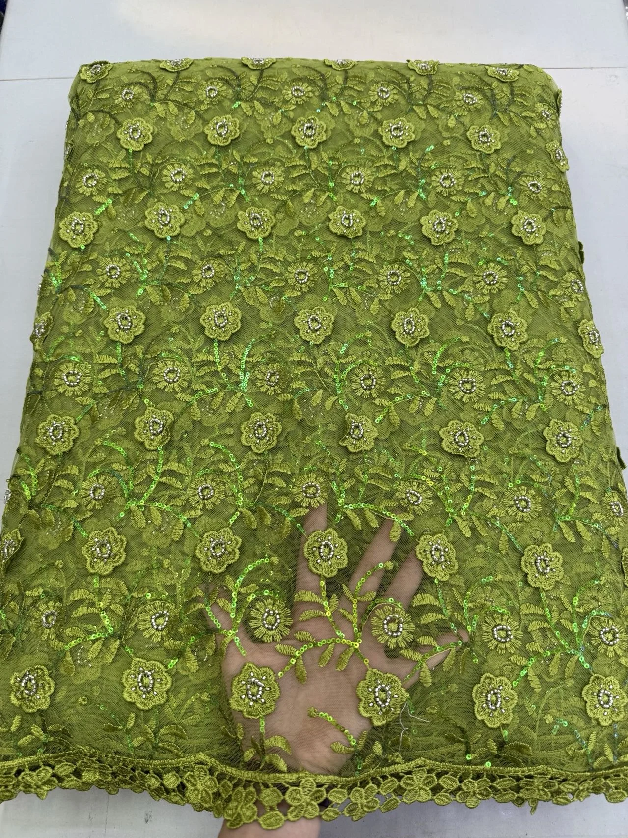 

2025 африканская нигерийская высококачественная тюль с вышивкой блестками, кружевная ткань, 5 ярдов, швейные бусины, камень для выпускных платьев JY444