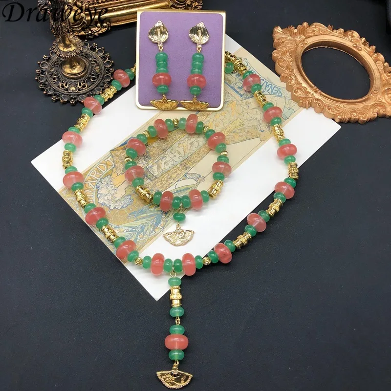 

Draweye Colorful Stones Earrings for Women Palace Style Beaded Vintage Jewelry Fashion Sweet Elegant Luxury Aretes De Mujer