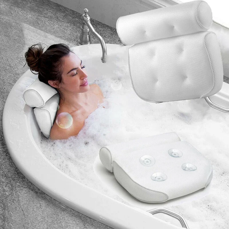 Bath Pillow for Tub Neck and Back Support 3D Air Mesh Spa Bathtub Pillows with Suction Cup