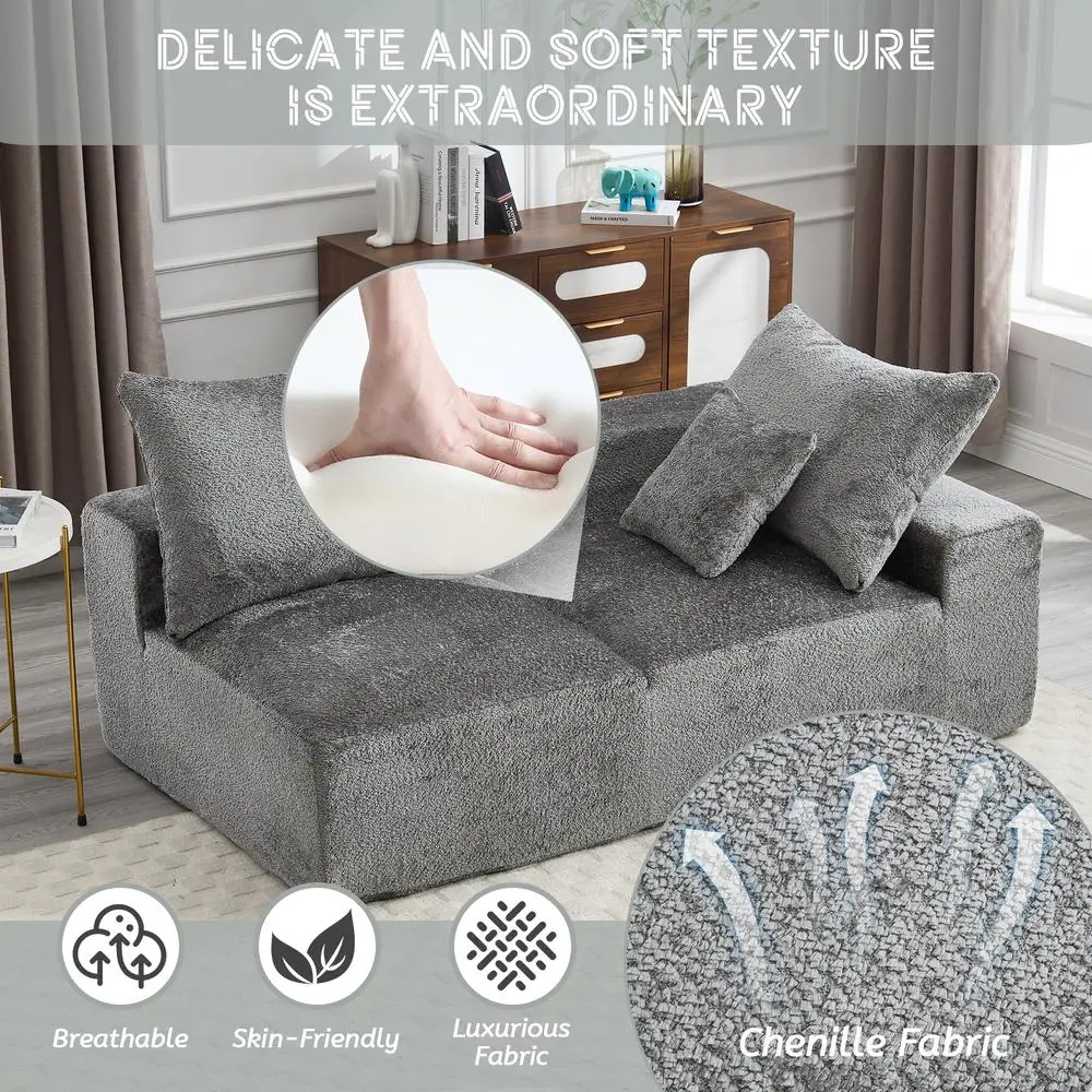 أريكة United We WIN Chenille Loveseat أريكة مريحة لشخصين مريحة للجلوس في صالة كسول للمساحات الصغيرة لغرفة المعيشة #4