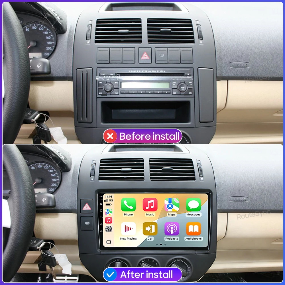 Android Car Radio Multimedia Autoradio Stereo Head Unit for Volkswagen Polo Mk4 2001 - 2011 with GPS Navigation Wireless CarPlay