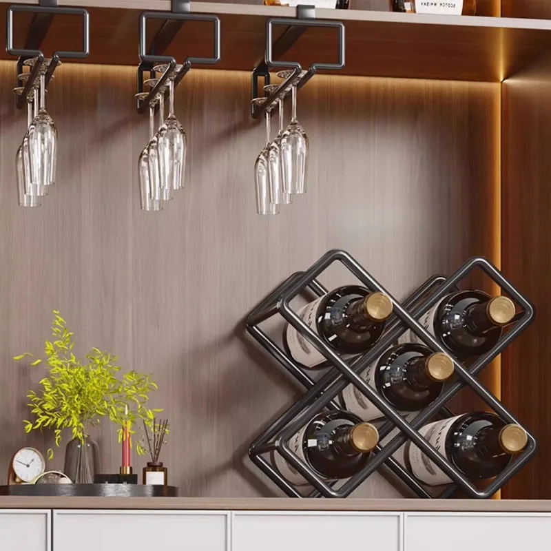 

No Drill Hanging Wine Glass Rack, Under Cabinet Upside Down Stemware Holder, Punch-Free Metal Goblet Organizer for Kitchen