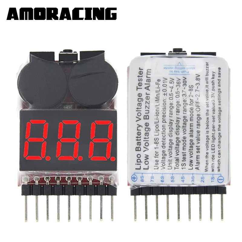 RC Voltage Display Battery Low Alarm Buzzer BB 1S-8S Meter Tester Lipo Battery Monitor For RC Car Drone Helicopter