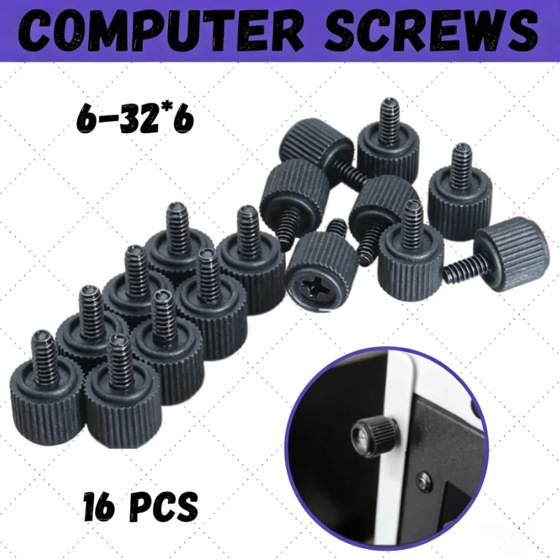 16pcs 6#-32 Computer PC Case Cooling Round Toolless Adjustment Thumb Bolt Screw M3.5 Hand Tighten Thumbscrews