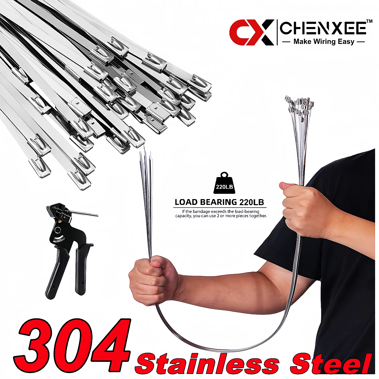 50 Stück Metall-Kabelbinder, 304 Edelstahl Hochleistungs-Selbstverriegelnde Kabelbinder, für Auspuffummantelung, Drahtzaunrollen, Bauernhöfe, Rohre