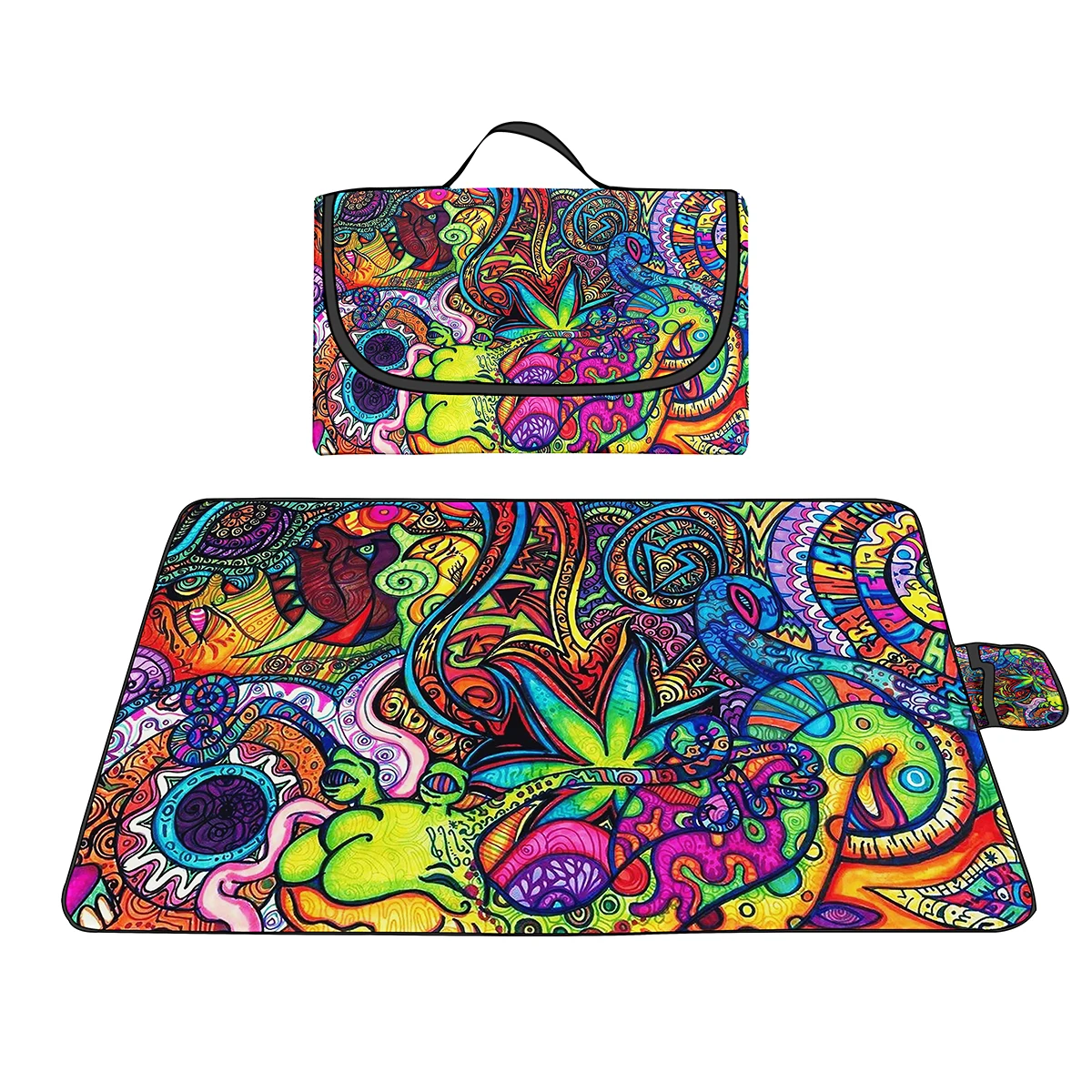 

Picnic Blanket Psychedelic Graffiti Oxford Outdoor Water-Resistant Handy Mat Tote Spring Summer Camping Blanket Great for Park