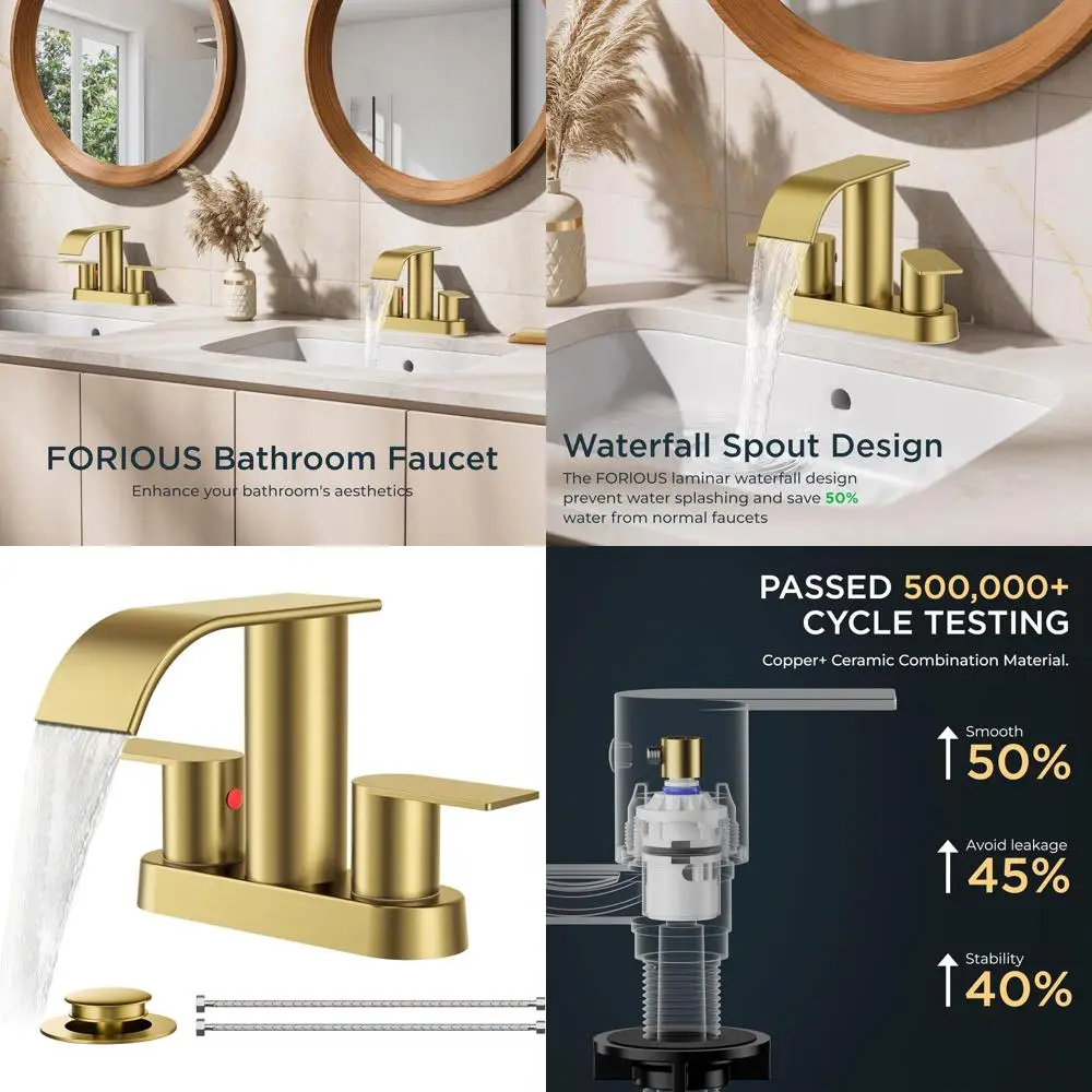 

Смеситель для раковины 4 дюйма, центральное расположение, матовое золото, с металлическим сливным клапаном и шлангом cUPC для умывальника, туалетного столика, автодома, ванной комнаты