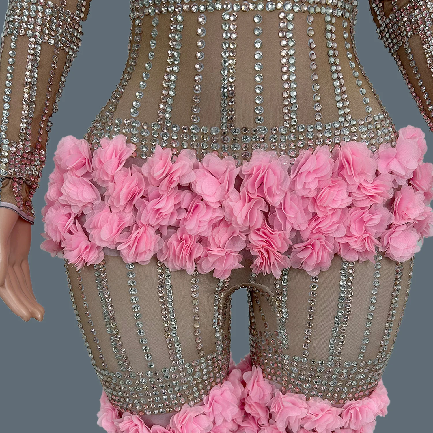 

Fashion Pink Flower Spandex Tight Fitting Jumpsuit Carnival Party Dance Performance Nightclub Wear Halloween Show Sexy Costume