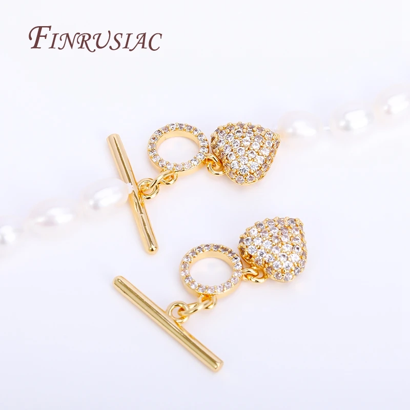 Inlaid Zircon OT Clasp High Quality DIY Jewellery Accessories 18K Real Gold Plated Heart Shape Toggle Clasp For Jewelry Making