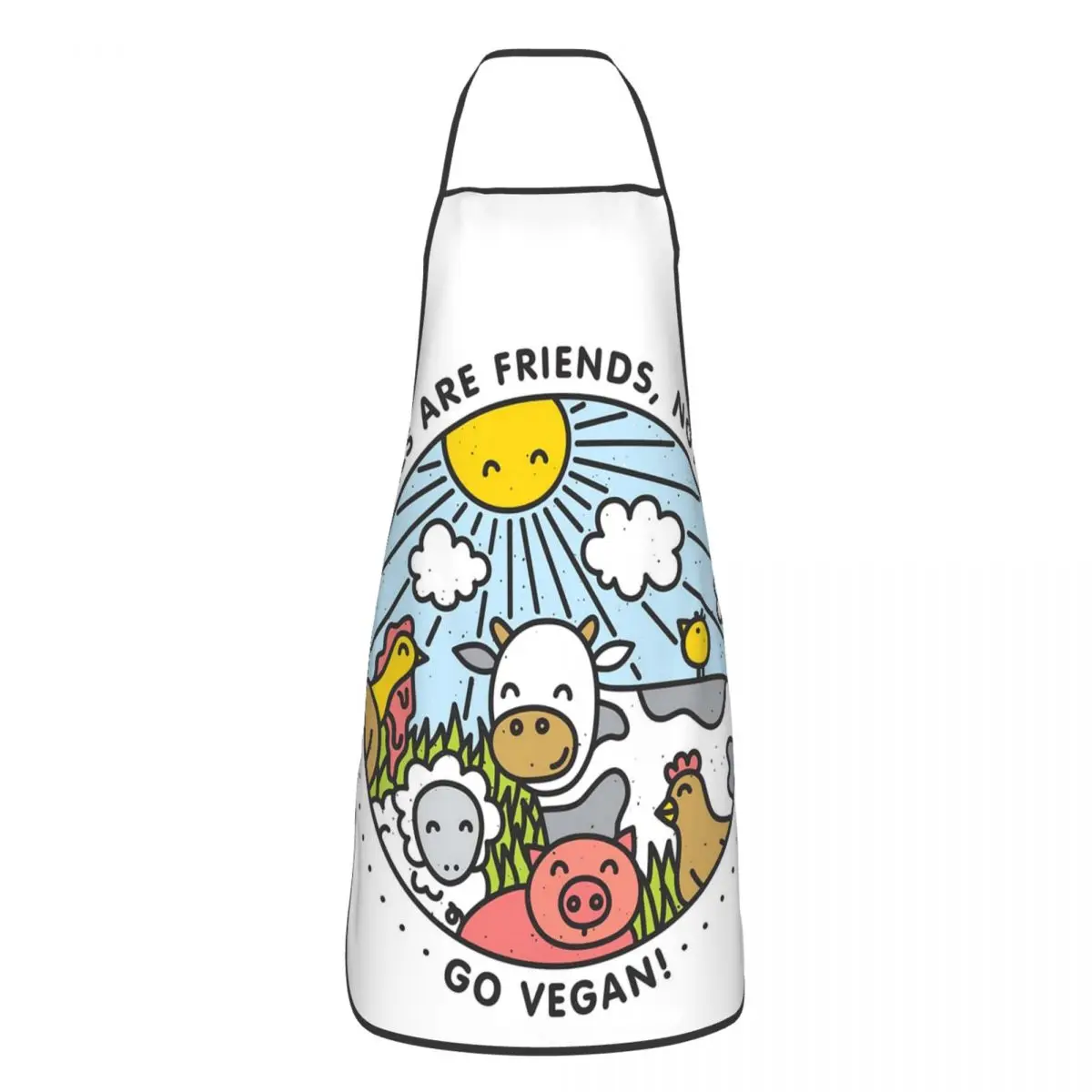 Animals Are Friends, Not Food! Go Vegan Aprons Chef Cooking Baking Tablier Bib Kitchen Cleaning Pinafore for Women Men