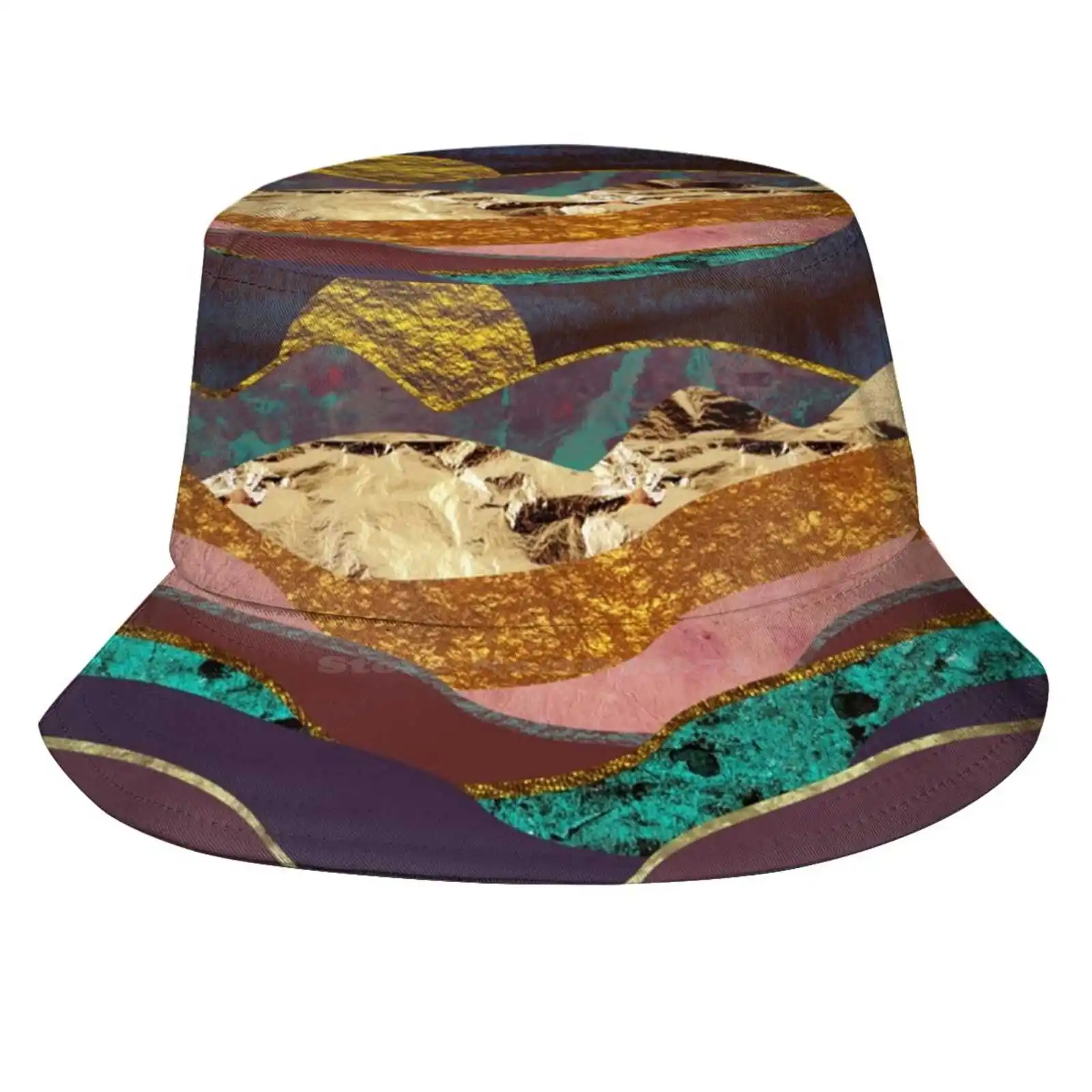 Color Fields Sun Cap Fisherman Hat Bucket Hats Fields Landscape Nature Hills Mountains Sun Moon Sky Blue Indigo Pink Magenta