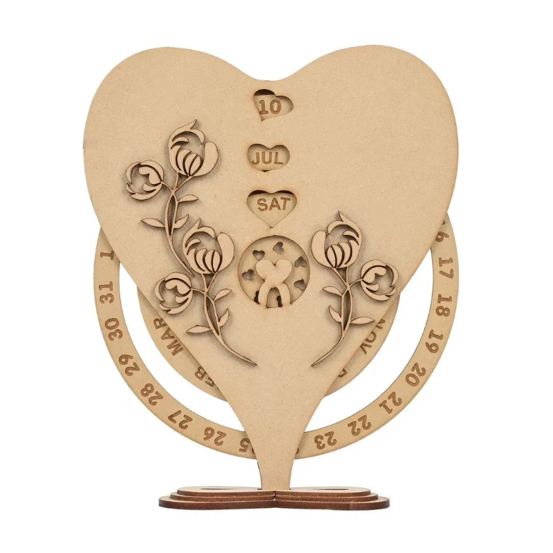 Heart-shaped wooden countdown calendar couple anniversary table decoration gift amazing quality desk calendar