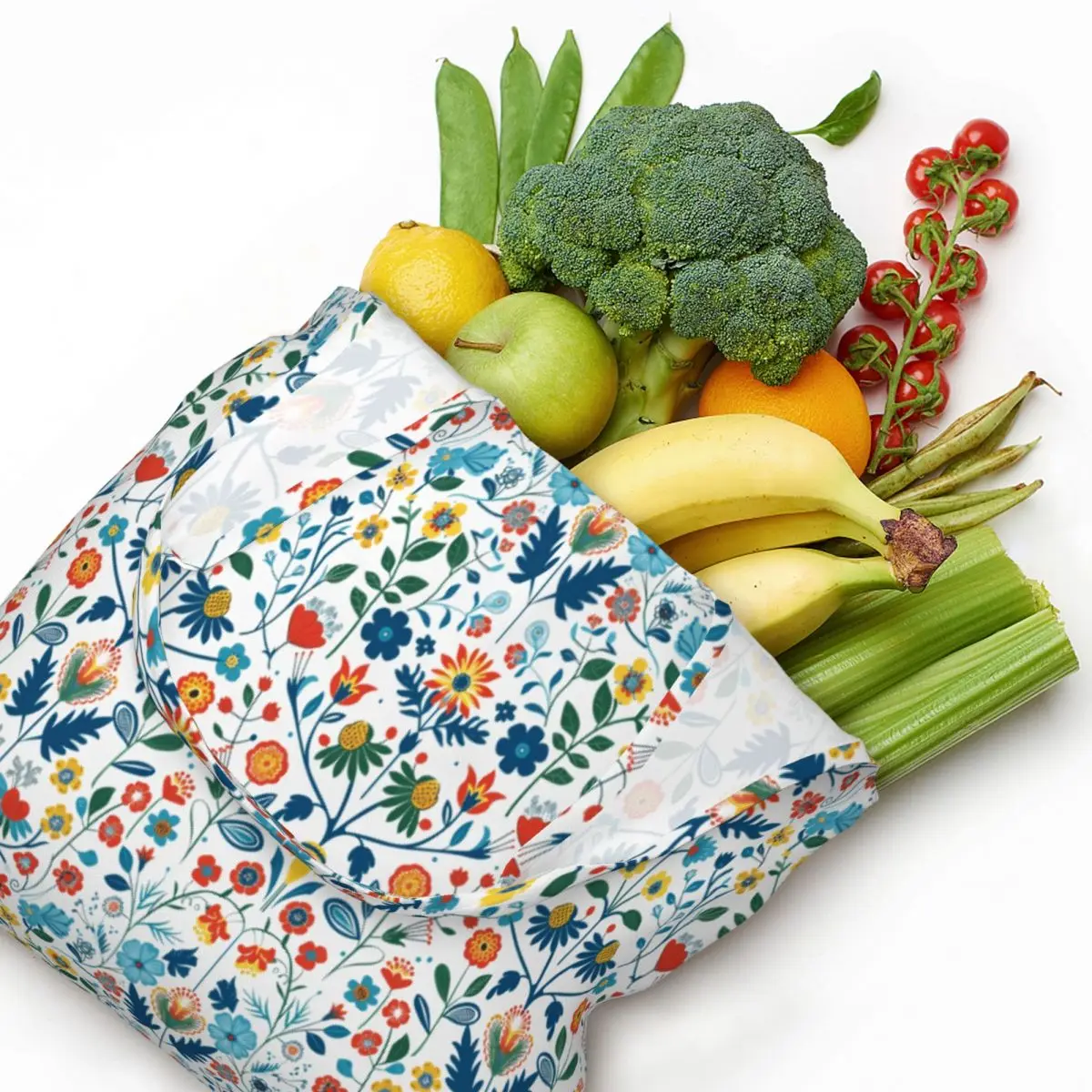 مخصص نابضة بالحياة الشعبية الربيع الزهور نمط أكياس التسوق البقالة قماش المتسوق حقائب كتف سعة كبيرة حقيبة يد دائمة #5