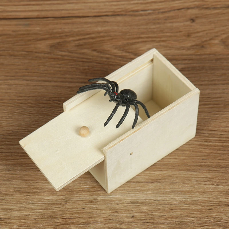 Wooden Prank Trick Practical Joke Home Office Scare Toy Box Spider Kid Parents Friend Funny Play Joke Gift Surprise Magic Box