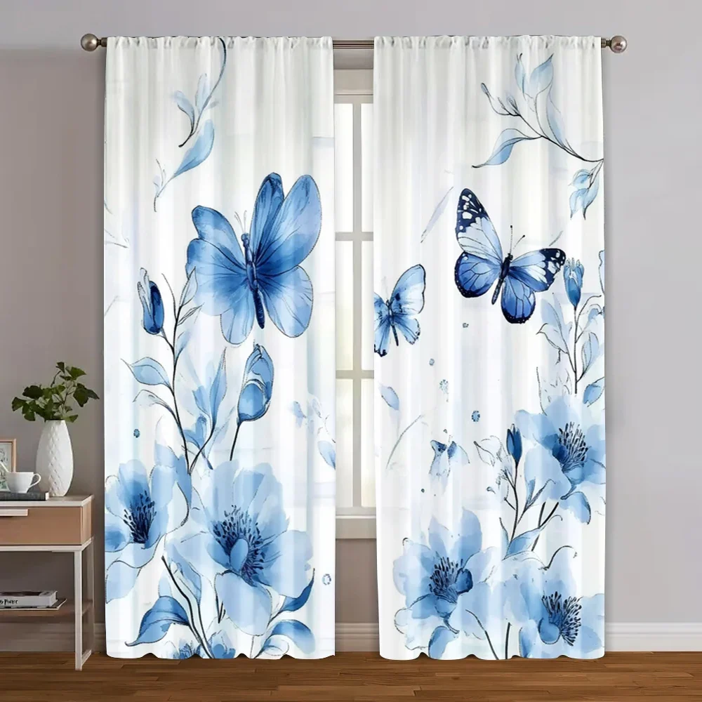 2pcs, Creative Curtains 2D print Violet Butterfly Print Versatile 100% Polyester (without rod) Thermal Insulation, and Room