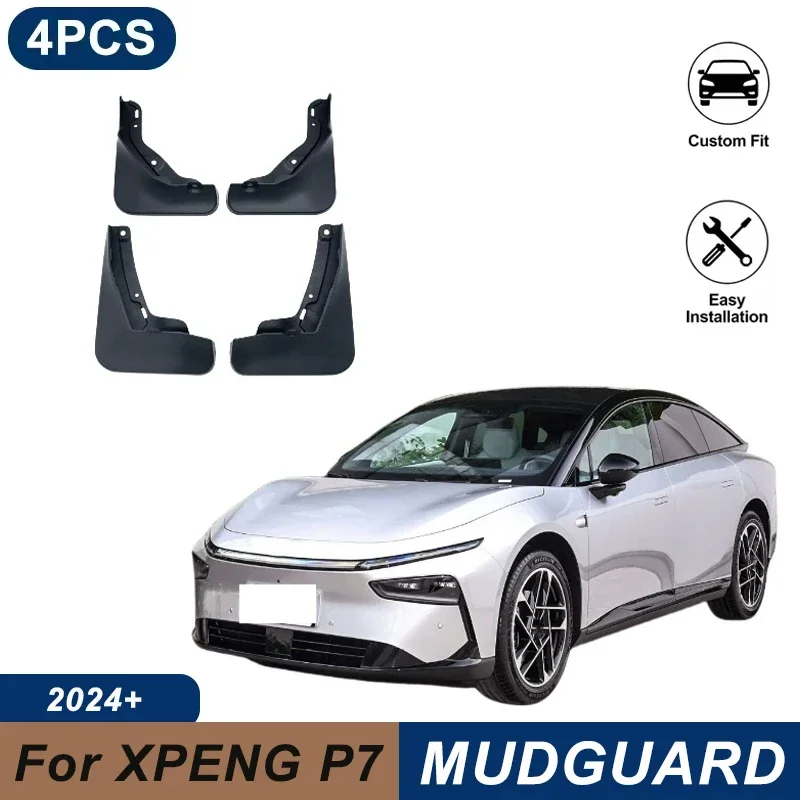 4PCS Car Mud Flaps For XPENG P7 2024+ Waterproof Anti-Splash Fender Mudguards Auto Exterior Accessories